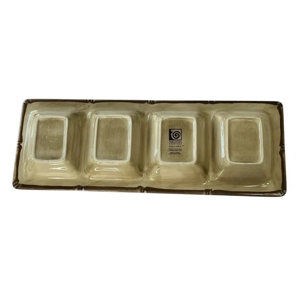 Tabletops Unlimited Bora Bora‎ 4 Section Snacks Tray Palm Tree Hand Painted